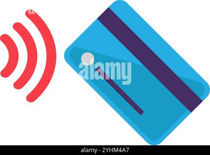 Fernauslesen von Daten von der Bankkarte über das NFC-Technologiesymbol. Kauf einer Plastikkarte über das Terminal mit Remote-Bezahlelement. Einfach Stock Vektor
