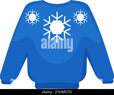 Holiday Winter Strickpullover mit langen Ärmeln und Schneeflockenmuster auf der Brust. Festliches Wochenende warme gemütliche Kleidung für Zeichentrickvektor Illustration isolieren Stock Vektor