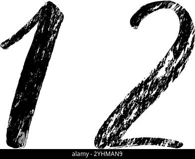 Nummer 1, 2, 3, 4, 5, 6, 7, 8, 9, 0 handgeschriebene Schriftzüge, moderne Pinselkalligraphie. Die Wirkung der Pinselmalerei. Schwarze Ziffern mit dicken und dünnen Li Stock Vektor