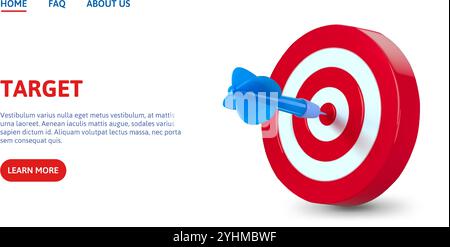 Pfeil auf Dartscheibe drücken. Rot-weißes Bullseye-Zielkonzept für Zielerreichung und Fokus in der Geschäftsstrategie. Banner-Vorlage für die Ausrichtung oder Stock Vektor