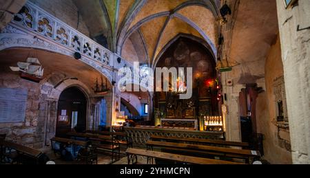 Chapelle Notre Dame und die Vierge Noire Statue, Rocamadour, Lot, Okzitanien, Frankreich. Stockfoto