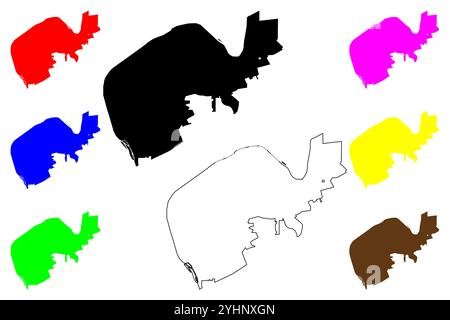 Radford City County, Commonwealth of Virginia (unabhängige Stadt, US-Grafschaft, Vereinigte Staaten von Amerika, USA) Kartenvektordarstellung, Skizze Stock Vektor