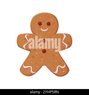 Weihnachten Lebkuchen Keks Mann Form dekoriert mit Glasur. Traditionelles Kekse für Winterferien. Illustration des Zeichentrickvektors Stock Vektor