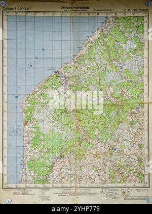 Liepaja, Lettland, 20. Juli 2024: Deutsche Heereskarte vom Juni 1944 Ostland O-34-114 1:100000, Deutsche Heereskarte WV2 Stockfoto