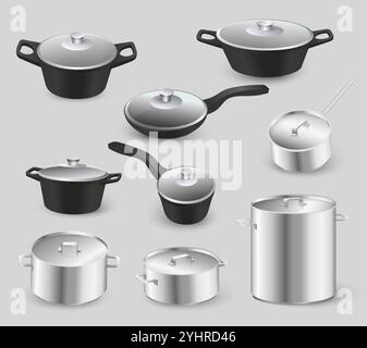 Hausmannsgeschirr und Küchenutensilien realistische Vektor-Illustration Stock Vektor