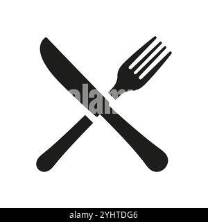 Silhouette-Ikone Mit Gekreuzter Gabel Und Messer, Abendessen Und Mahlzeit. Restaurant Und Kulinarisches Konzept. Abbildung Des Isolierten Vektors Stock Vektor