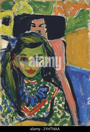 Titel: Fränzi vor geschnitztem Stuhl Künstler: Ernst Ludwig Kirchner Jahr: 1910 Medium: Öl auf Leinwand Abmessungen: 71 x 49,5 cm Ort: Museo Nacional Thyssen-Bornemisza, Madrid Stockfoto