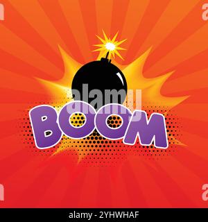 Comic Sprechblase mit brennenden Bombe und Text 'Boom' Stock Vektor