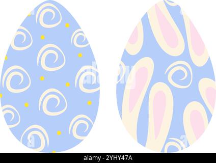 Mit Ostereiern verzierte abstrakte handgezeichnete Ornamente, Punkte und Hasenohren. Set mit Osterdesign. Isolierte Vektor-Illustrationskarten, Poster, Banner, Faltblatt, Preisschild, Etikett, Broschüre oder Web-Werbeaktion Stock Vektor