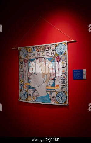 Galashiels, Großbritannien. November 2024. Great Tapestry of Scotland Eine Feier der schottischen Tapisserien Eine neue Ausstellung, die bis zum 31. Dezember 2024 läuft. Im Jahr 2017 begann Andrew Crummy mit der Behandlung von Rachenkrebs. In Zusammenarbeit mit dem Chirurgen Rod Mountain und der Onkologin Dr. Ioanna Nixon versprach er, einen Wandteppich zu erstellen, der die Wissenschaft und die menschliche Seite der Krebsfürsorge hervorhebt und das Mitgefühl von Ärzten, Krankenschwestern, Familien und Gemeinschaften bei der Unterstützung von Krebspatienten betont. Quelle: phil wilkinson/Alamy Live News Stockfoto