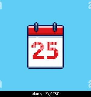 Pixel Art Datum 25 Kalender Spiel Asset Design Stock Vektor