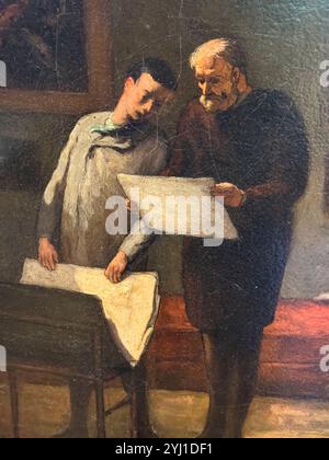 Würdigt Daumiers Rat an einen jungen Künstler. Ein Lehrer, Mentor betrachtet die Arbeit eines Schülers. In der National Gallery of Art Museum in Washington DC. Stockfoto