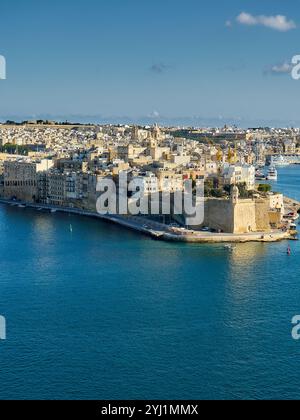 Blick auf Fort St. Angelo in Birgu, Malta Stockfoto