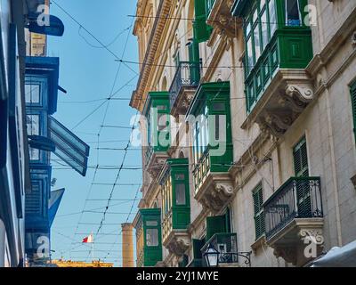 Bunte Balkone in Valletta, Malta Stockfoto