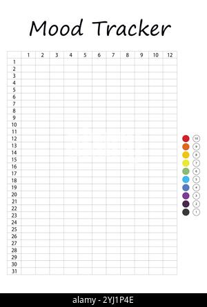 Stimmungs-Tracker in Pixel. Kalender monatlich, jährlich, wöchentlich, tagtäglich. Kalender für persönliche und geschäftliche Probleme. Gefühlsplaner, Gewohnheitstracker Stock Vektor