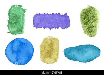 Bundle mit Aquarellhintergründen. Pinselstrich abstrakte Formen festgelegt. Stock Vektor