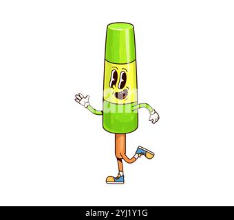 Eiscreme mit groovigem Charakter. Isolierter Karikaturvektor fröhliches grünes Eis. Eiscreme im Sommer mit leuchtenden Farben und einem fröhlichen Ausdruck, der ein Gefühl von Spaß und Kindheit vermittelt Stock Vektor