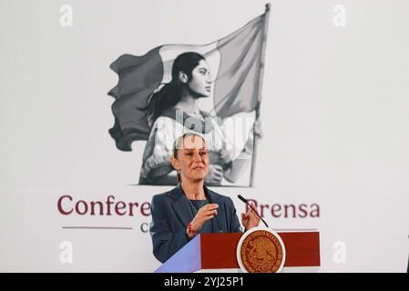 Claudia Sheinbaum Briefing Conference Claudia Sheinbaum Pardo, mexikanische Präsidentin, spricht während eines Briefings über den nationalen Sicherheitsplan im Nationalpalast. Am 12. November 2024 in Mexiko-Stadt. Mexico City CDMX Mexico Copyright: XCarlosxSantiagox Stockfoto