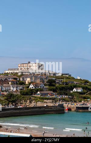 Blick auf das Atlantic Hotel in Newquay, Cornwall, England, Großbritannien Stockfoto