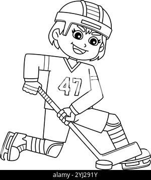 Eishockey-Mädchen-Spieler Erhält Isolierte Färbung Stock Vektor