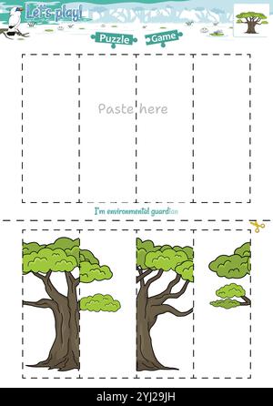 Lassen Sie sich das Puzzlespiel mit Dschungel-Thema ausschneiden und einfügen Stock Vektor