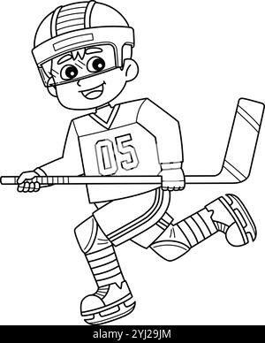Eishockey-Boy-Spieler, Der Isoliert Coloring Läuft Stock Vektor