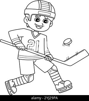 Eishockey-Boy-Spieler, Der Tricks Isoliert Macht Stock Vektor