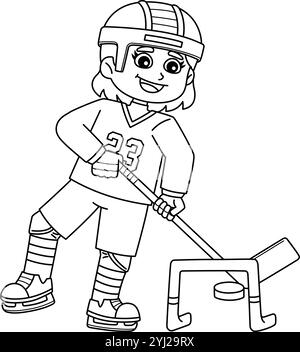 Eishockey-Mädchen-Spieler-Training Isolierte Färbung Stock Vektor