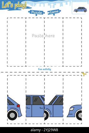 Lassen Sie sich ein Puzzlespiel mit Transportthema ausschneiden und einfügen Stock Vektor