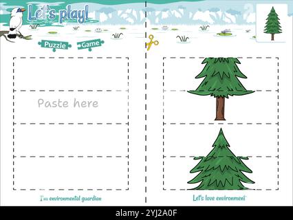 Lassen Sie sich das Puzzlespiel mit Dschungel-Thema ausschneiden und einfügen Stock Vektor