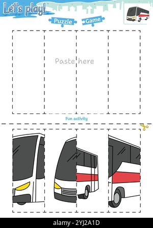 Lassen Sie sich ein Puzzlespiel mit Transportthema ausschneiden und einfügen Stock Vektor