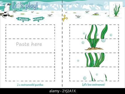 Lassen Sie sich das Puzzlespiel mit Dschungel-Thema ausschneiden und einfügen Stock Vektor