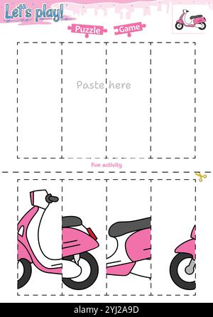 Lassen Sie sich ein Puzzlespiel mit Transportthema ausschneiden und einfügen Stock Vektor