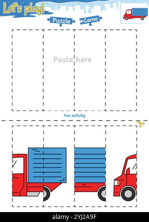 Lassen Sie sich ein Puzzlespiel mit Transportthema ausschneiden und einfügen Stock Vektor