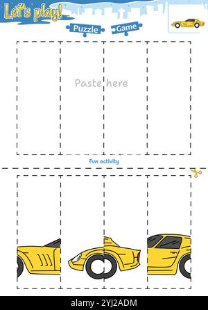 Lassen Sie sich ein Puzzlespiel mit Transportthema ausschneiden und einfügen Stock Vektor