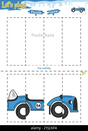 Lassen Sie sich ein Puzzlespiel mit Transportthema ausschneiden und einfügen Stock Vektor