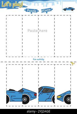 Lassen Sie sich ein Puzzlespiel mit Transportthema ausschneiden und einfügen Stock Vektor