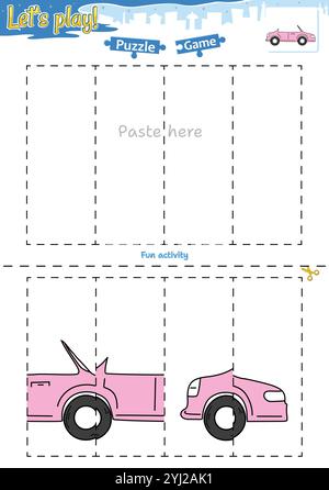 Lassen Sie sich ein Puzzlespiel mit Transportthema ausschneiden und einfügen Stock Vektor