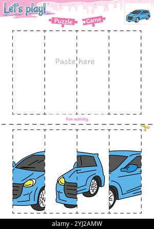 Lassen Sie sich ein Puzzlespiel mit Transportthema ausschneiden und einfügen Stock Vektor
