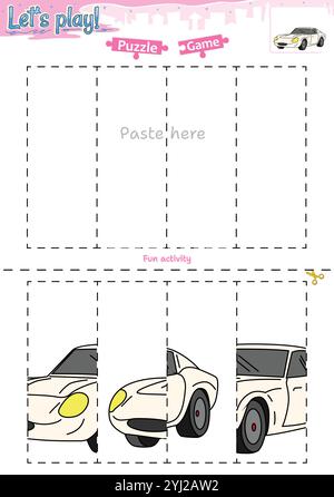 Lassen Sie sich ein Puzzlespiel mit Transportthema ausschneiden und einfügen Stock Vektor