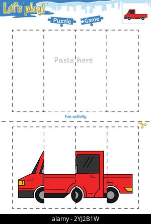Lassen Sie sich ein Puzzlespiel mit Transportthema ausschneiden und einfügen Stock Vektor