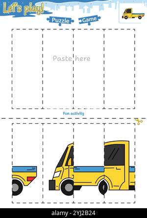 Lassen Sie sich ein Puzzlespiel mit Transportthema ausschneiden und einfügen Stock Vektor