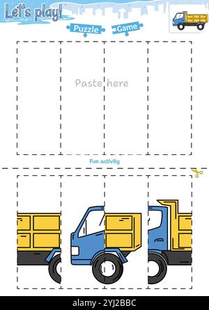 Lassen Sie sich ein Puzzlespiel mit Transportthema ausschneiden und einfügen Stock Vektor