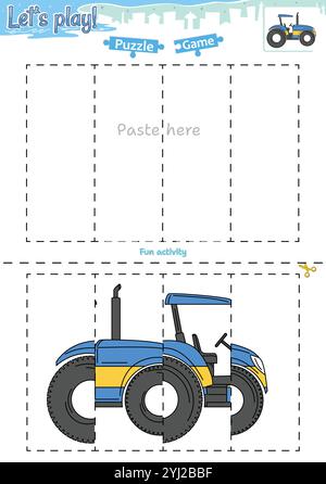 Lassen Sie sich ein Puzzlespiel mit Transportthema ausschneiden und einfügen Stock Vektor