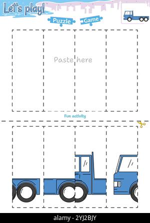 Lassen Sie sich ein Puzzlespiel mit Transportthema ausschneiden und einfügen Stock Vektor