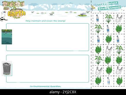 Sortierspiel Clean IT up Environment Logikspiel für Kinder Sumpf Thema Stock Vektor