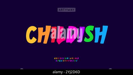 Hüpfendes, verspieltes Alphabet, farbenfrohe Zeichentrickschrift, lebendige, freudige Typografie, funky Festival-Schriftzug, Regenbogen-Kinder-Branding, lebhaftes, lustiges Logo Stock Vektor