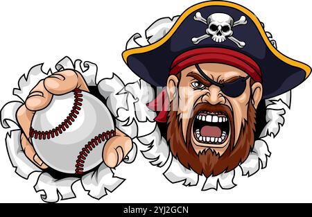 Pirate Baseball Ball Sport Maskottchen Illustration Stock Vektor