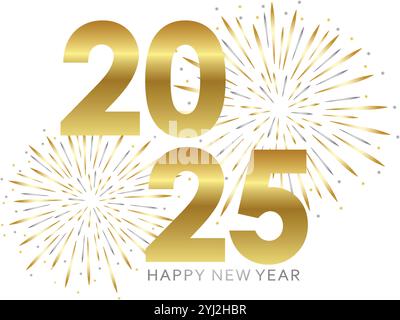 Glückliches neues Jahr Grußkarte 2025 mit Gold und Silber Feuerwerk Vektor Illustration Stock Vektor