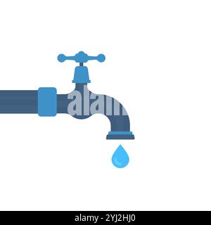 Zeichentrickwasserhahn mit fallendem Tropfenwasser Stock Vektor